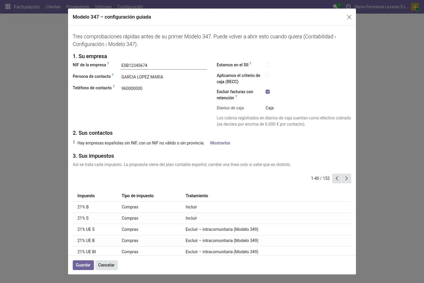 Guided setup with company checks and tax treatment