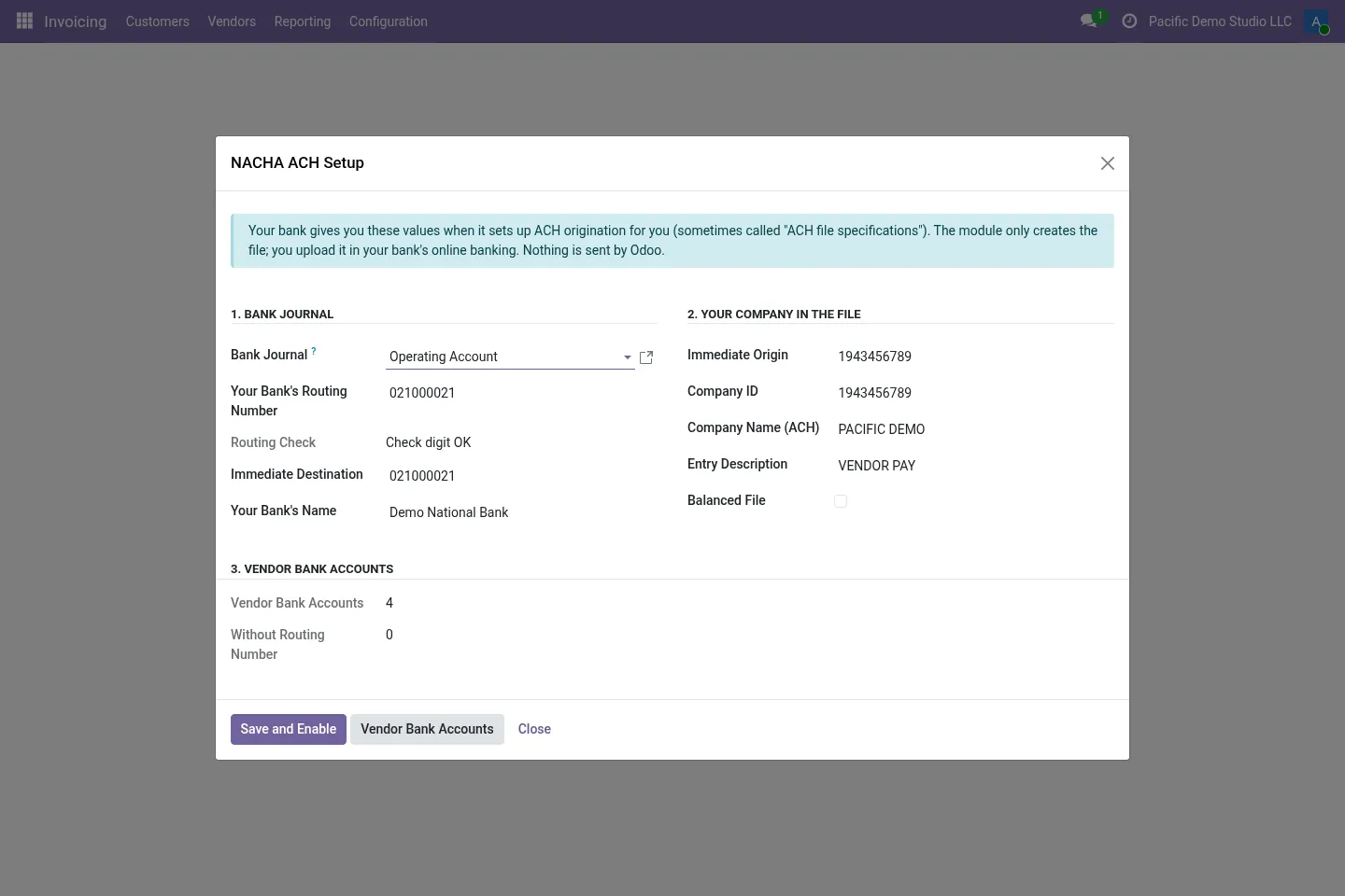 NACHA ACH setup with routing number check