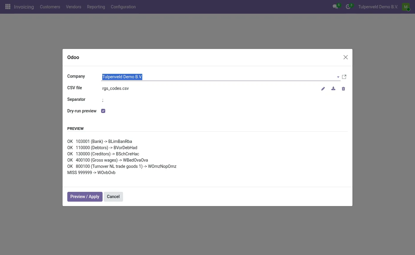 RGS code import with preview